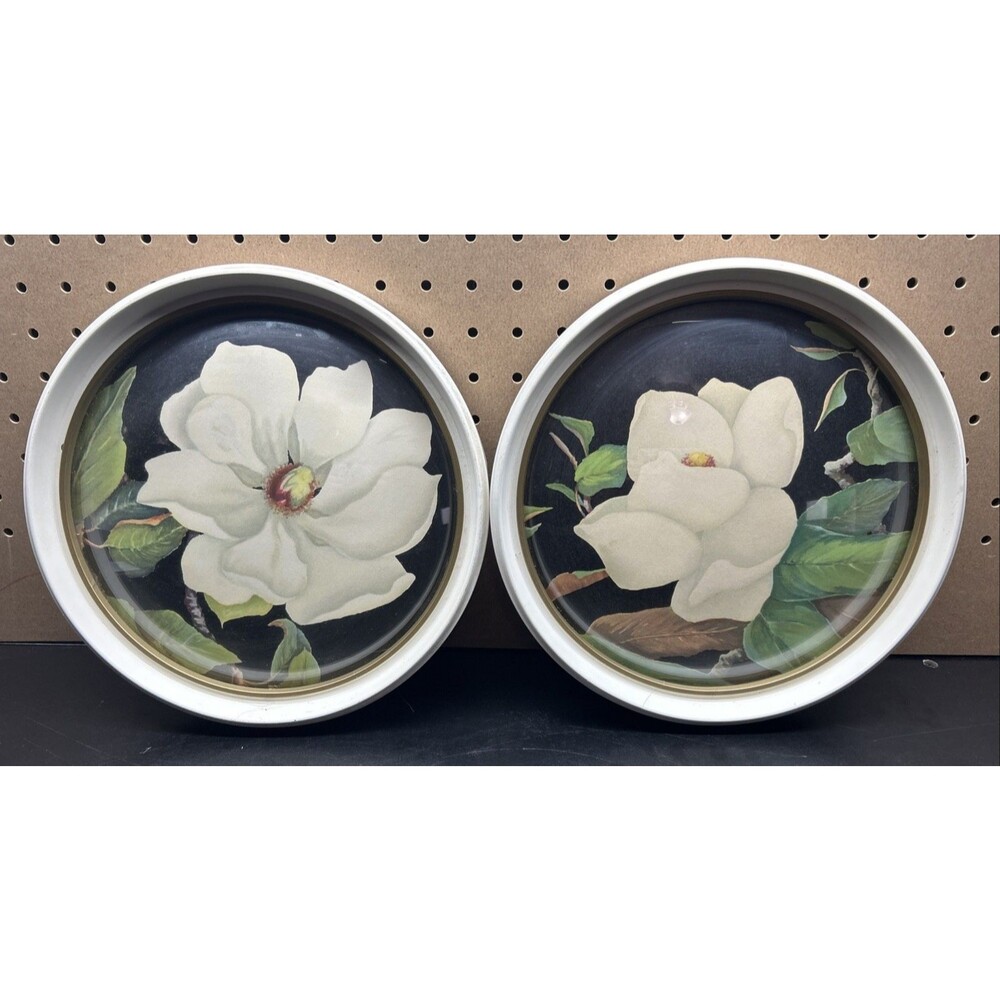 Vintage Peter Watson Studio Pair Magnolia Convex Bubble Glass Wall Art Detroit